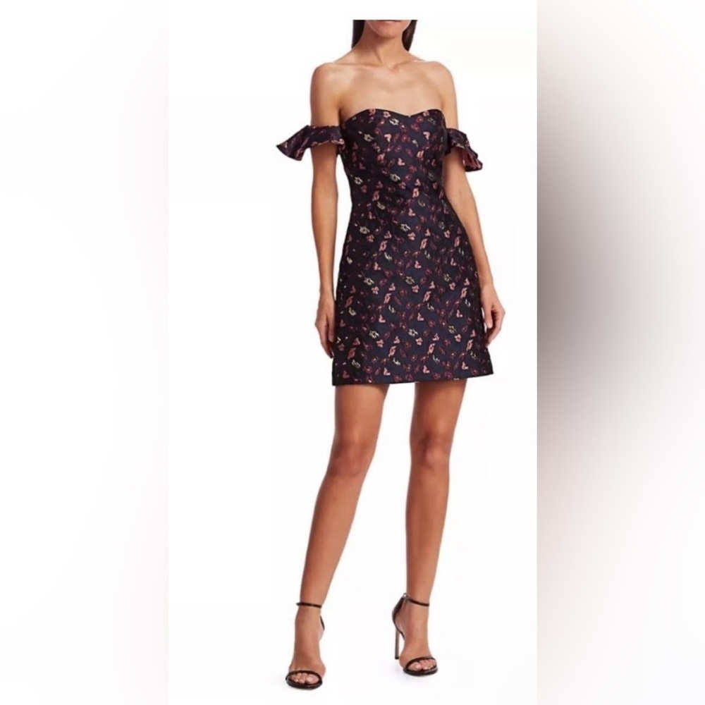 Monique Lhuillier Off-The-Shoulder Jacquard Mini Dress Size 4 NWT